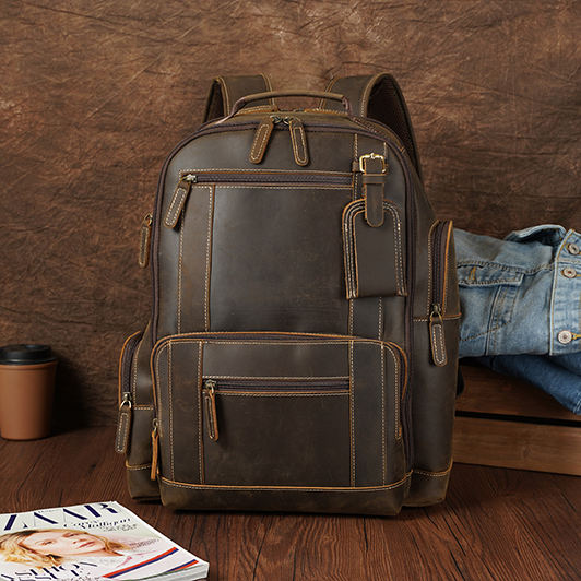 Baulenise Genuine Leather Backpack for Men Vintage 15.6 inches Laptop Backpack
