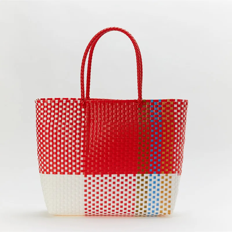 Baulenise Woven Shopping plastic bag colorful Branded Plastic Beach Bag For Girls