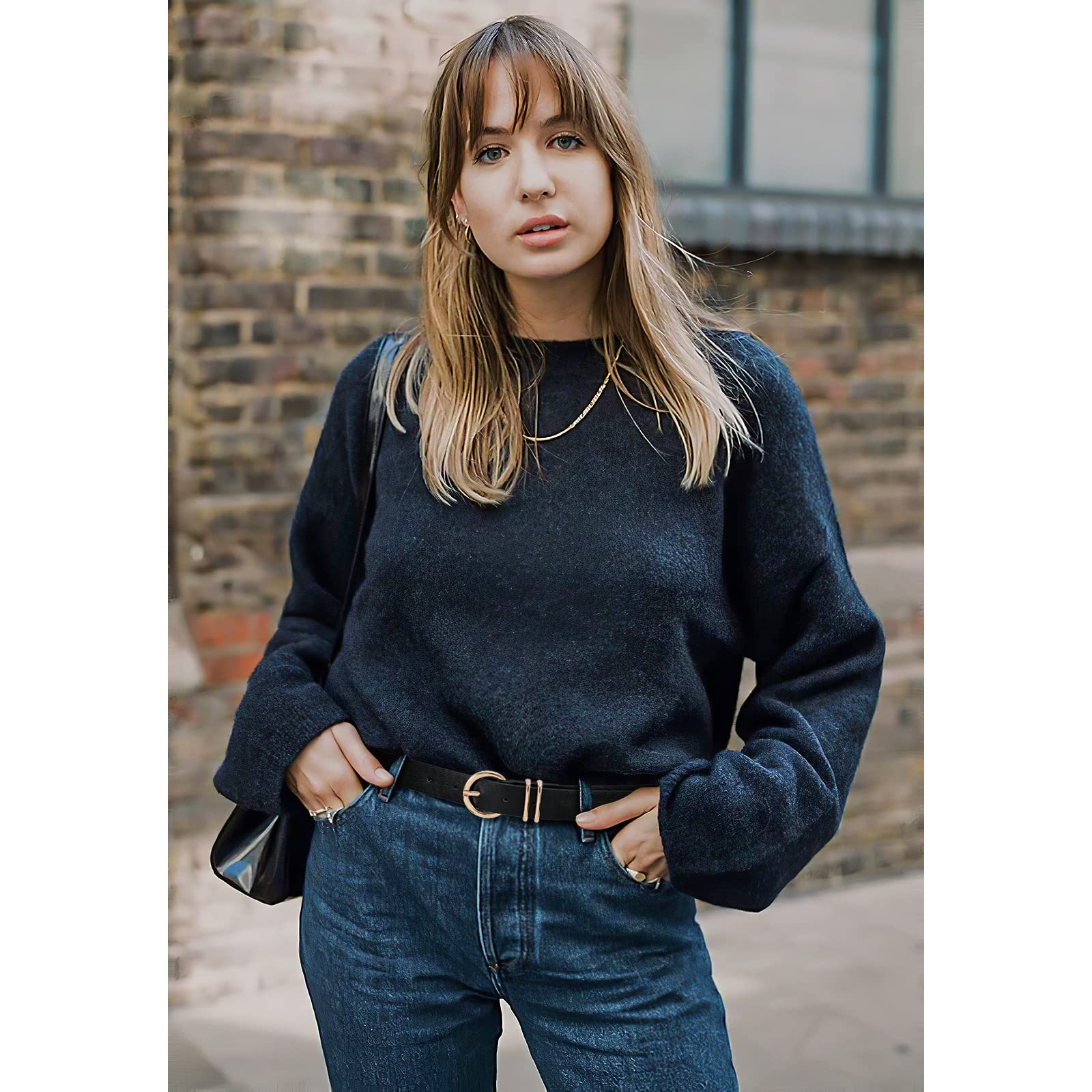 Baulenise 3 Pack Women Belts For Jeans Dresses Pants Ladies Leather Waist Belt with Gold Buckle